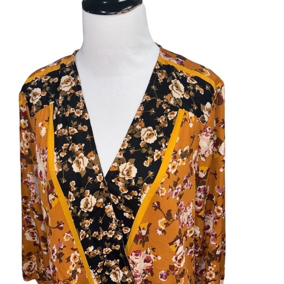 Zac & Rachel Women's L Large Faux Wrap Blouse Top Asian Inspired Cherry Blossom - Picture 2 of 7